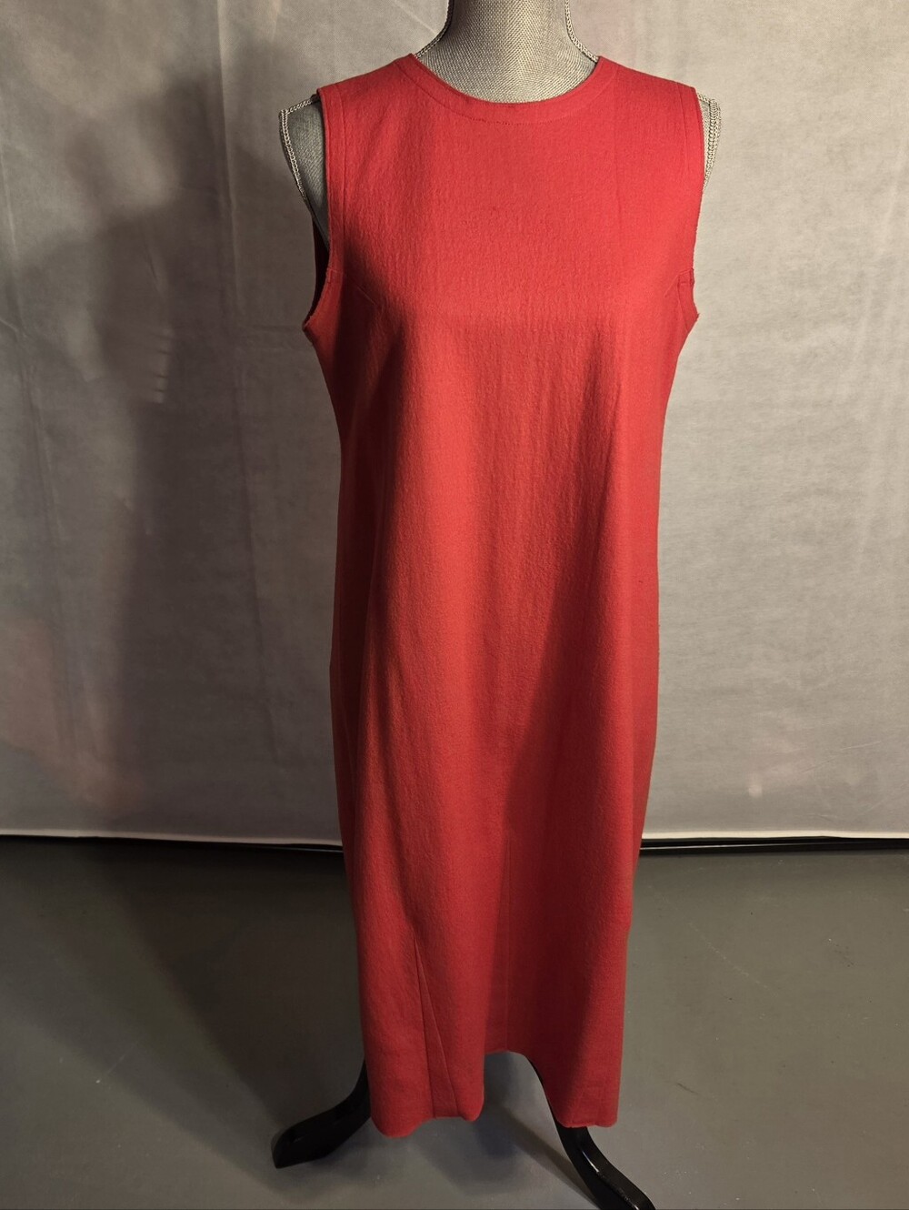 Eileen Fisher Red Wool Sleeveless Midi Shift Dress Size Medium